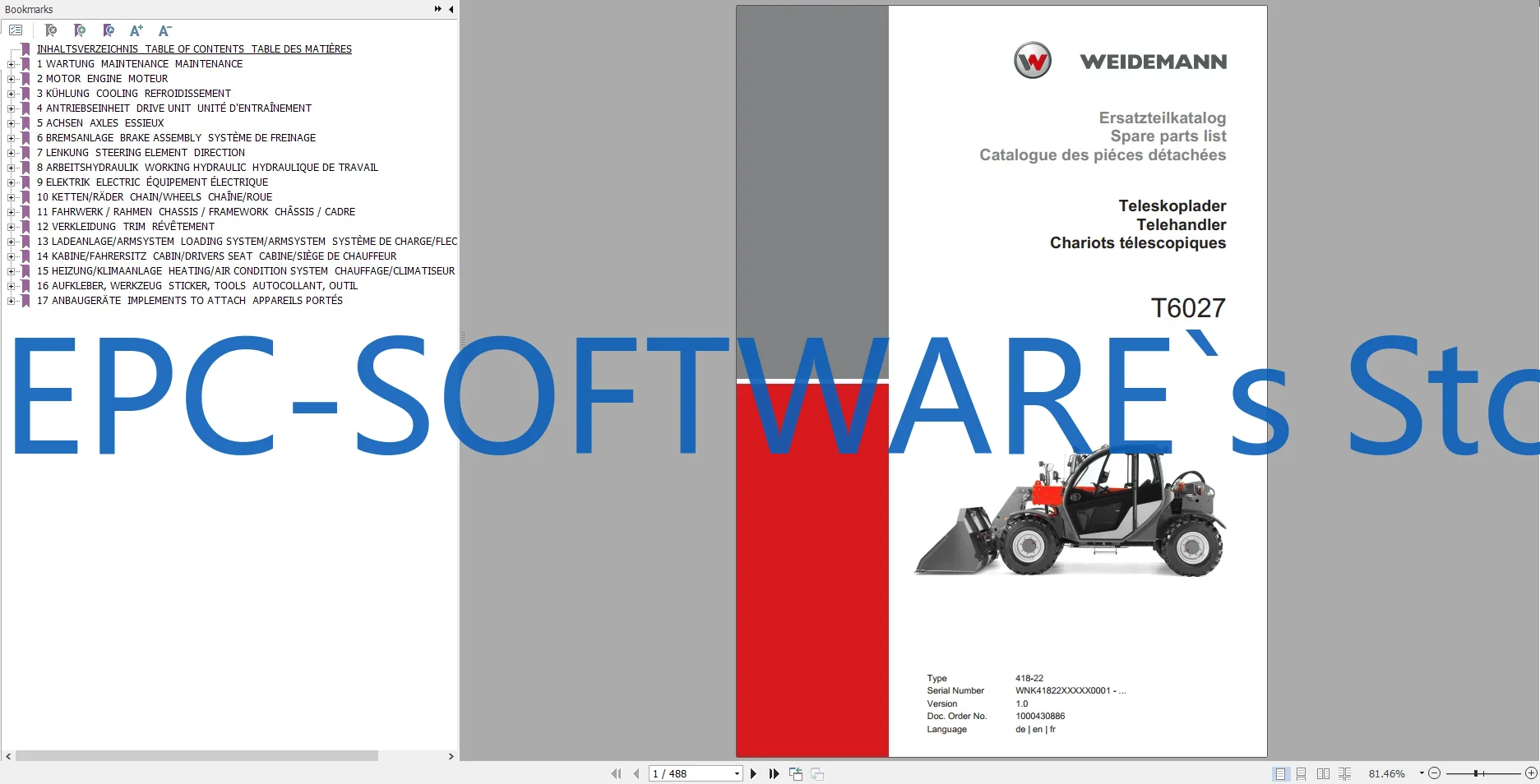 Heavy Equipment Software - EPC-소프트웨어 Weidemann 중장비 예비 부품 카탈로그